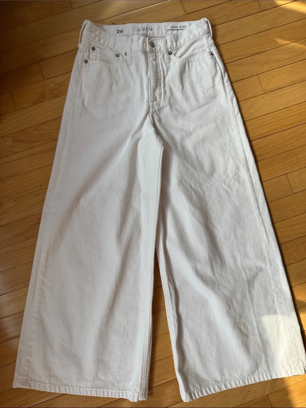 J. Crew high rise super wide leg cropped white denim jeans - 26